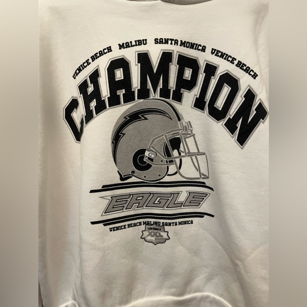 Edikted Champion White Pullover Oversized Thick Hoodie with Graphic Print XS - Picture 8 of 9
